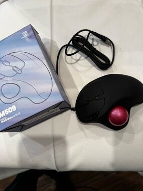 Wired Trackball Mouse with Pink Trackball - Ambidextrous Comfort